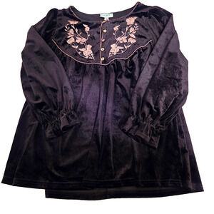 Umgee USA Embroidered Floral Velvet Top Blouse Black M runs large Boho